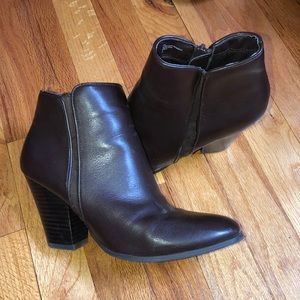 Nine West Leather Ankle Bootie- dark brown